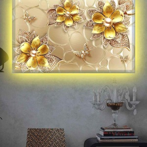 GOLD ÇİÇELER LEDLİ KANVAS TABLO