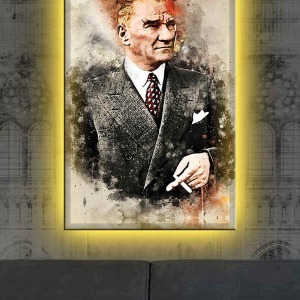 YAĞLI BOYA TARZI ATATÜRK LEDLİ KANVAS TABLO