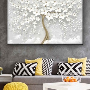SOFT BEYAZ ÇİÇEKLİ AĞAÇ KANVAS TABLO