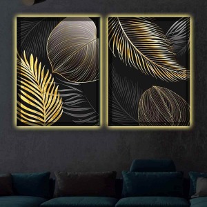 SİYAH VE GOLD ASİL BULUŞMA İKİLİ LED IŞIKLI TABLO