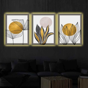 SADE VE ZARİF 3LÜ LED IŞIKLI KANVAS TABLO
