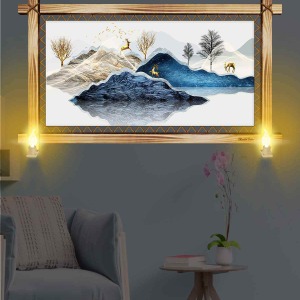 MODA GEYİKLER VE KIŞ RUSTİK LAMBALI TABLO