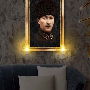SANATSAL ATATÜRK  RUSTİK LAMBALI TABLO
