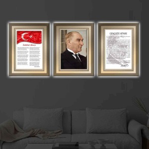 İSTİKLAL MARŞI ATATÜRK GENÇLİĞE HİTABE 3LÜ KANVAS TABLO