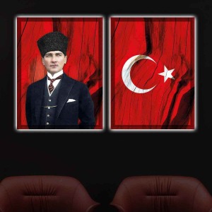 EN GÜZEL ATATÜRK VE BAYRAK İKİLİ LED IŞIKLI TABLO