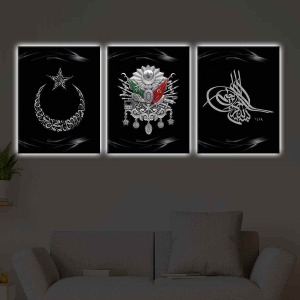 HİLAL TUĞRA BESMELE TAKIM 3LÜ LED IŞIKLI KANVAS TABLO