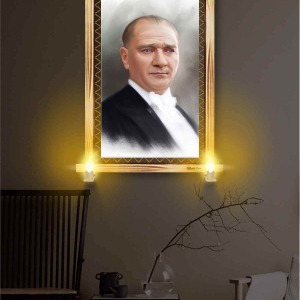 MUSTAFA KEMAL ATATÜRK RUSTİK LAMBALI TABLO