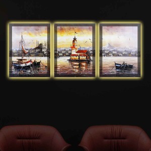 SANATSAL KIZKULESİ İSTANBUL 3LÜ LED IŞIKLI KANVAS TABLO