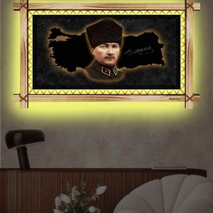YEŞİL TONLU ATATÜRK RUSTİK LEDLİ TABLO