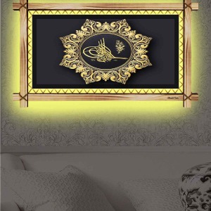 GOLD MOTİFLİ TUĞRA RUSTİK LEDLİ TABLO
