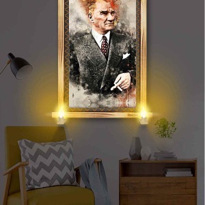 YAĞLI BOYA TARZI ATATÜRK RUSTİK LAMBALI TABLO