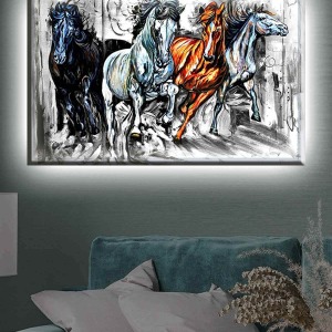 SOYUT İHTİŞAMLI ATLAR LEDLİ KANVAS TABLO