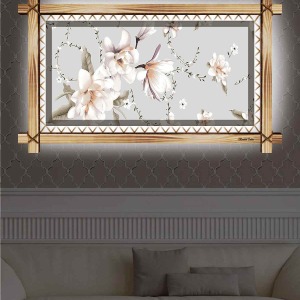 SOFT YAPRAKLAR VE ÇİÇEKLER RUSTİK LEDLİ TABLO