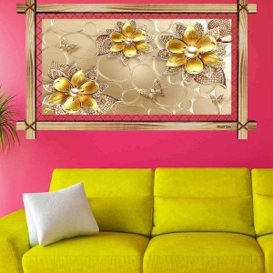 GOLD ÇİÇELER RUSTİK  TABLO