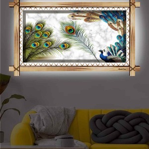 SOYUT YAPRAKLAR VE ÇİÇEKLER RUSTİK LEDLİ TABLO