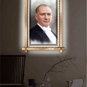 MUSTAFA KEMAL ATATÜRK RUSTİK LEDLİ TABLO