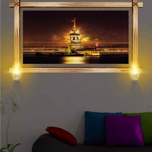 KIZKULESİ VE GECE RUSTİK LAMBALI TABLO