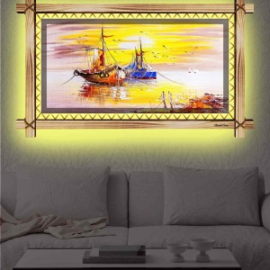 SANATSAL KAYIK VE DENİZ RUSTİK LEDLİ TABLO