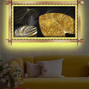 SİYAH VE GOLD BÜYÜLEYİCİ RUSTİK LEDLİ TABLO