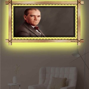 DEKORATİF ATATÜRK RUSTİK LEDLİ TABLO