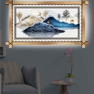 MODA GEYİKLER VE KIŞ RUSTİK LEDLİ TABLO