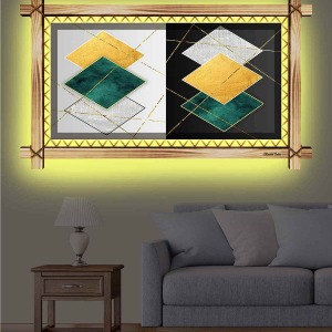 MODERN RENKLİ KARELER RUSTİK LEDLİ TABLO