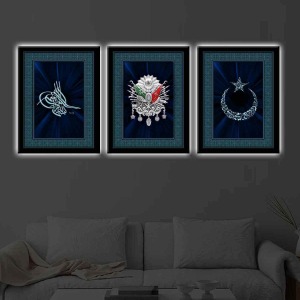 HİLAL TUĞRA BESMELE SET 3LÜ LED IŞIKLI KANVAS TABLO