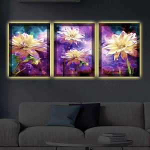 SOYUT MODERN ÇİÇEKLER 3LÜ LED IŞIKLI KANVAS TABLO