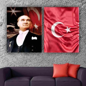 ÇOK ŞIK ATATÜRK VE TÜRK BAYRAĞI İKİLİ TABLO