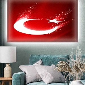 SANATSAL TÜRK BAYRAĞI LEDLİ KANVAS TABLO