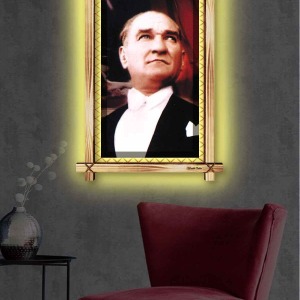 EN GÜZEL ATATÜRK RUSTİK LEDLİ TABLO