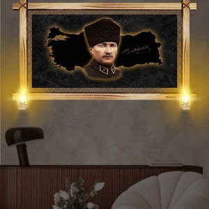 YEŞİL TONLU ATATÜRK RUSTİK LAMBALI TABLO