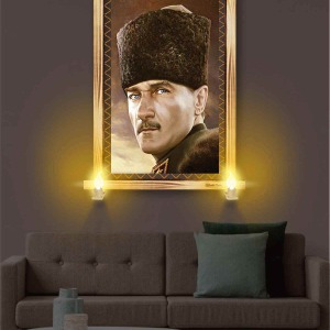 PASTEL ATATÜRK RUSTİK LAMBALI TABLO