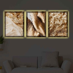 GOLD KRİSTAİZE SET3LÜ LED IŞIKLI KANVAS TABLO