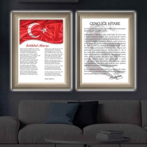 İSTİKLAL MARŞI VE GENÇLİĞE HİTABE İKİLİ LED IŞIKLI TABLO