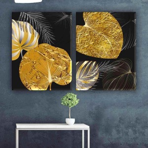 DEKORATİF GOLD YAPRAKLI İKİLİ TABLO