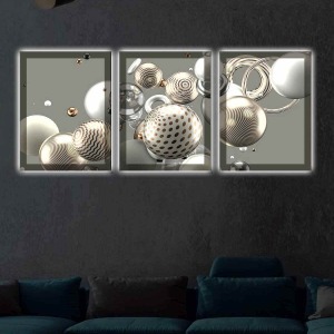 MODA GÜMÜŞ TOPLAR 3LÜ LED IŞIKLI KANVAS TABLO