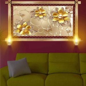 GOLD ÇİÇELER RUSTİK LAMBALI TABLO