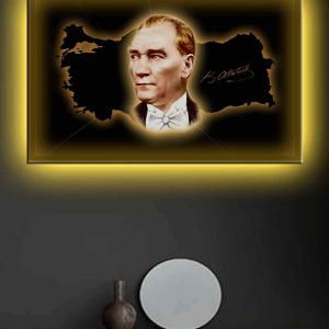 HARİTA VE ATATÜR LEDLİ KANVAS TABLO