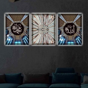 KUBBE ALLAHcc. MUHAMMED sav. 3LÜ KANVAS TABLO
