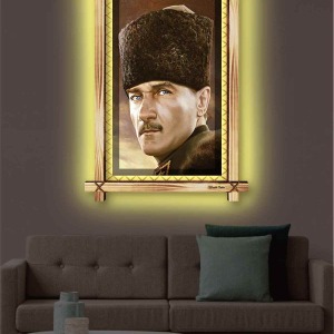 PASTEL ATATÜRK RUSTİK LEDLİ TABLO
