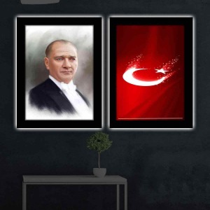 ATATÜRK VE BAYRAK İKİLİ LED IŞIKLI TABLO