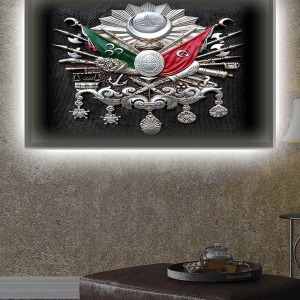 ŞIK SİYAH GÜMÜŞ TUĞRA LEDLİ KANVAS TABLO