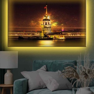 KIZKULESİ VE GECE LEDLİ KANVAS TABLO
