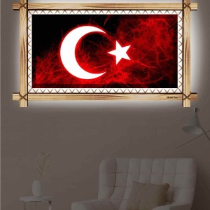 ASİL BAYRAK RUSTİK LEDLİ TABLO