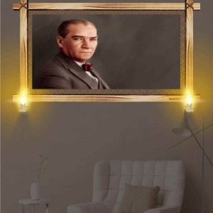 DEKORATİF ATATÜRK RUSTİK LAMBALI TABLO