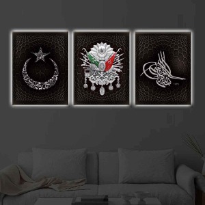 HİLAL TUĞRA BESMELE 3LÜ LED IŞIKLI KANVAS TABLO
