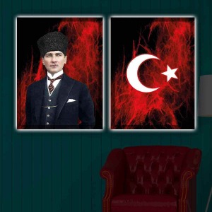 EŞSİZ ATATÜRK VE BAYRAK İKİLİ LED IŞIKLI TABLO