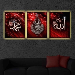 KIRMIZI ALLAHcc. MUHAMMEDsav. İHLAS SURESİ 3LÜ KANVAS TABLO