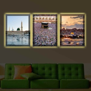 KABE MESCİDİ NEBEVİ MESCİDİ AKSA 3LÜ KANVAS TABLO